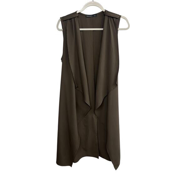 Potter’s Pot Drape Front Vest L Longline Taupe Layering Jacket Minimalist Nude - Picture 1 of 5